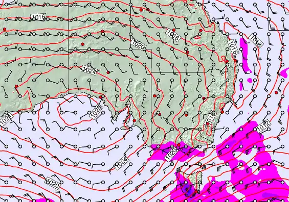 South East Australia forecast chart for Wednesday, September 24th, 2025 at 6:00 AM