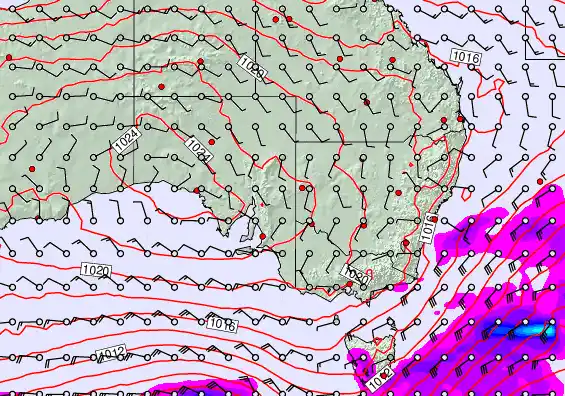 South East Australia forecast chart for Wednesday, September 24th, 2025 at 6:00 PM