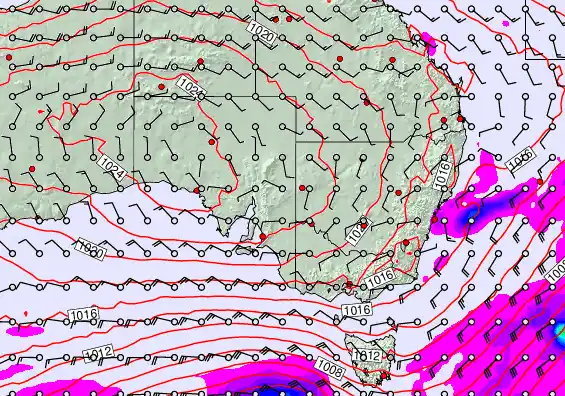 South East Australia forecast chart for Thursday, September 25th, 2025 at 12:00 AM