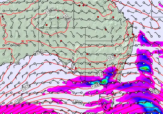 South East Australia forecast chart for Friday, September 26th, 2025 at 12:00 AM