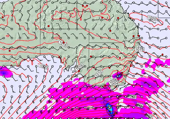 South East Australia forecast chart for Saturday, September 27th, 2025 at 12:00 AM
