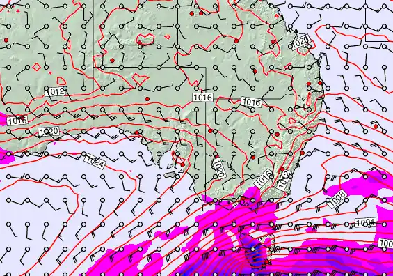 South East Australia forecast chart for Saturday, September 27th, 2025 at 12:00 PM