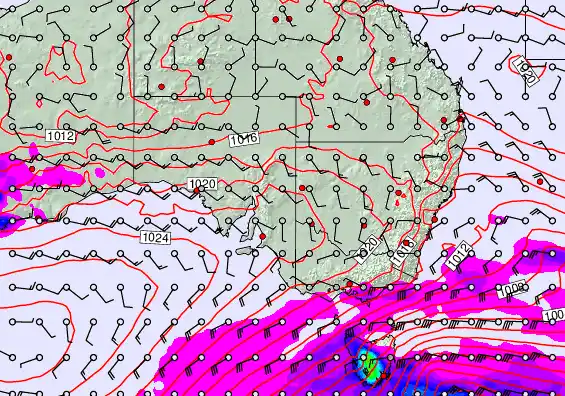 South East Australia forecast chart for Saturday, September 27th, 2025 at 6:00 PM