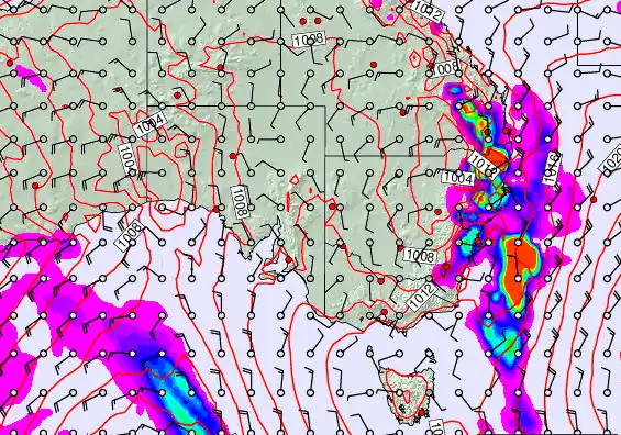 South East Australia forecast chart for Saturday, November 1st, 2025 at 6:00 AM