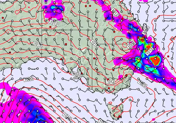 South East Australia forecast chart for Saturday, November 8th, 2025 at 12:00 PM
