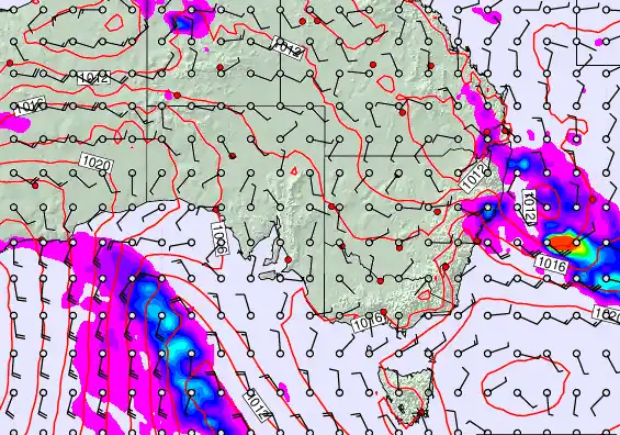 South East Australia forecast chart for Sunday, November 9th, 2025 at 12:00 AM