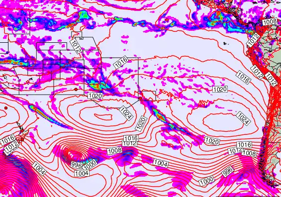 South Pacific forecast chart for Wednesday, October 15th, 2025 at 6:00 PM