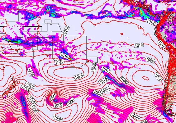 South Pacific forecast chart for Thursday, October 16th, 2025 at 6:00 AM