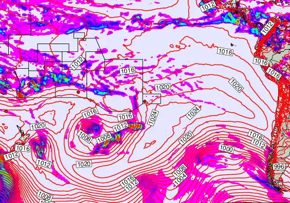 South Pacific forecast chart for Sunday, October 19th, 2025 at 6:00 PM