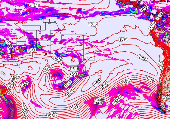 South Pacific forecast chart for Monday, October 20th, 2025 at 12:00 AM
