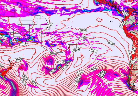 South Pacific forecast chart for Monday, October 20th, 2025 at 6:00 AM