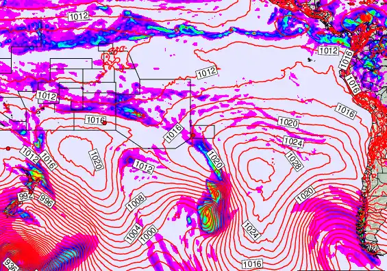 South Pacific forecast chart for Thursday, October 23rd, 2025 at 12:00 PM