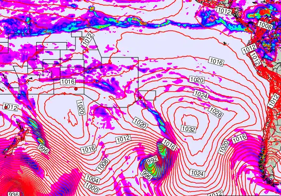 South Pacific forecast chart for Thursday, October 23rd, 2025 at 6:00 PM