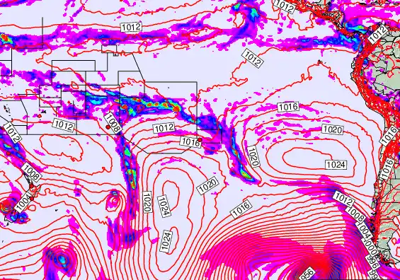 South Pacific forecast chart for Monday, December 1st, 2025 at 12:00 PM