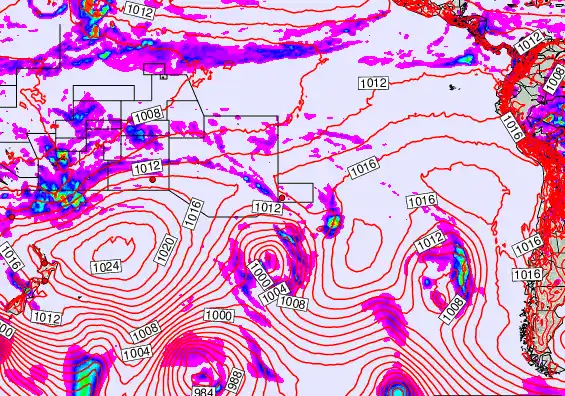 South Pacific forecast chart for Monday, December 8th, 2025 at 12:00 AM