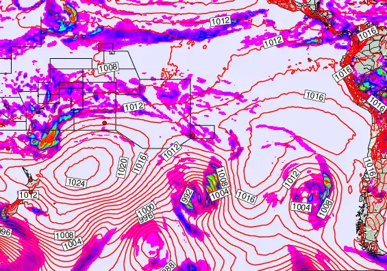 South Pacific forecast chart for Monday, December 8th, 2025 at 12:00 PM