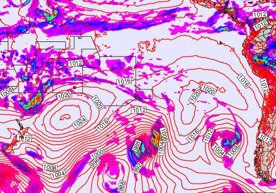 South Pacific forecast chart for Monday, December 8th, 2025 at 6:00 PM