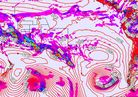 South Pacific forecast chart for Sunday, February 1st, 2026 at 6:00 AM