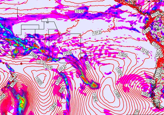 South Pacific forecast chart for Monday, February 2nd, 2026 at 12:00 PM