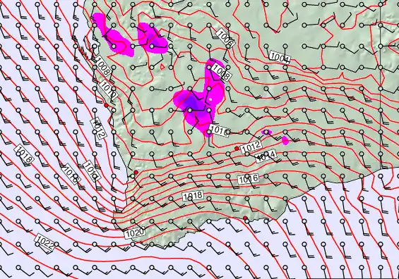 Perth forecast chart for Thursday, December 18th, 2025 at 12:00 PM