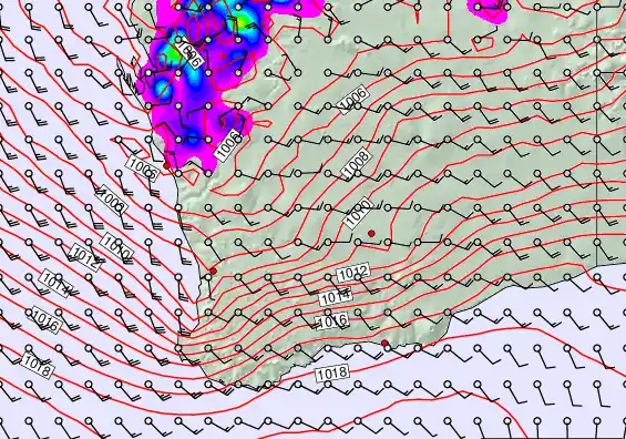 Perth forecast chart for Monday, December 22nd, 2025 at 12:00 PM