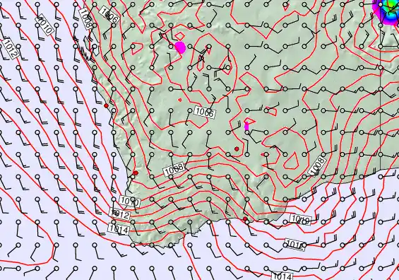 Perth forecast chart for Saturday, January 3rd, 2026 at 12:00 PM