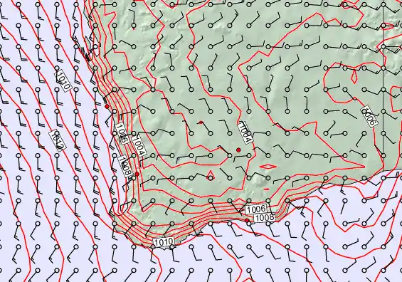 Perth forecast chart for Monday, January 5th, 2026 at 6:00 AM