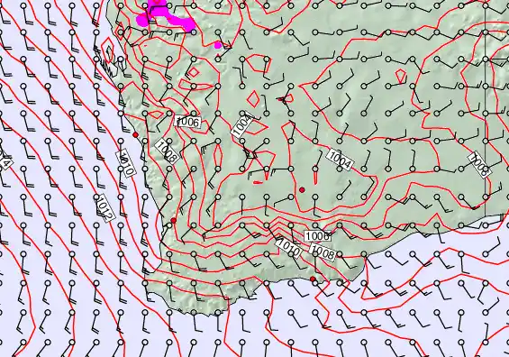 Perth forecast chart for Monday, January 5th, 2026 at 12:00 PM