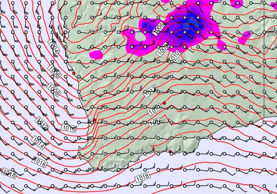 Perth forecast chart for Thursday, January 8th, 2026 at 6:00 PM