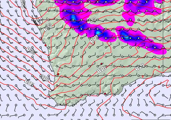 Perth forecast chart for Wednesday, February 18th, 2026 at 6:00 PM