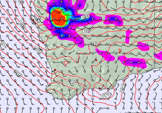 Perth forecast chart for Thursday, February 19th, 2026 at 6:00 PM
