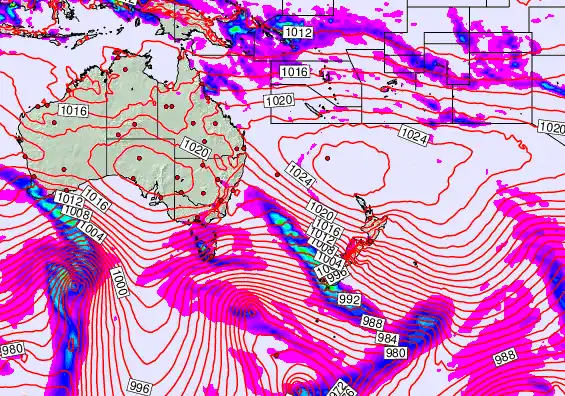 South West Pacific forecast chart for Wednesday, September 17th, 2025 at 12:00 AM