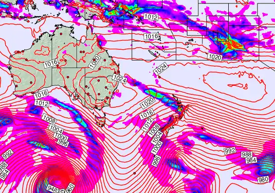 South West Pacific forecast chart for Thursday, September 18th, 2025 at 12:00 AM
