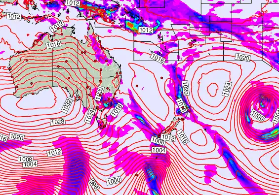 South West Pacific forecast chart for Monday, September 22nd, 2025 at 12:00 PM