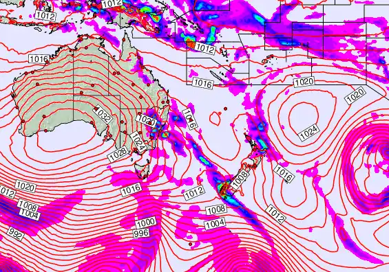 South West Pacific forecast chart for Tuesday, September 23rd, 2025 at 12:00 AM