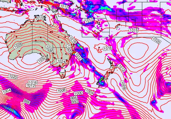 South West Pacific forecast chart for Tuesday, September 23rd, 2025 at 12:00 PM