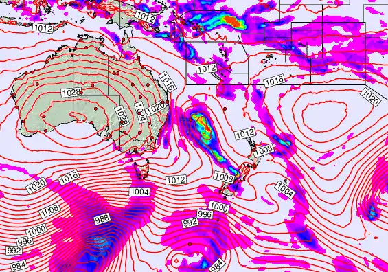 South West Pacific forecast chart for Wednesday, September 24th, 2025 at 12:00 AM