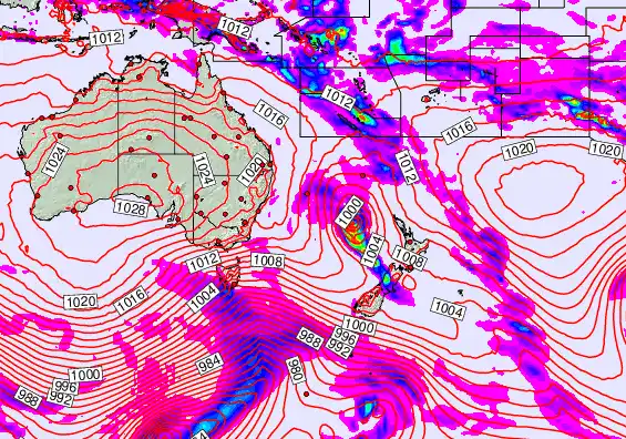 South West Pacific forecast chart for Wednesday, September 24th, 2025 at 12:00 PM