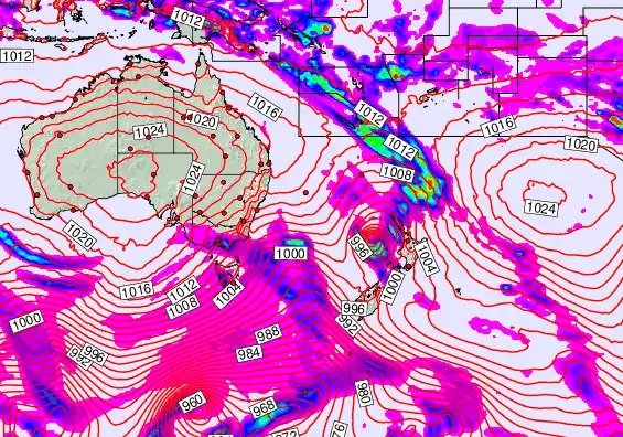 South West Pacific forecast chart for Thursday, September 25th, 2025 at 12:00 AM