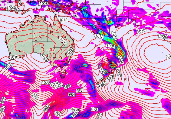 South West Pacific forecast chart for Thursday, September 25th, 2025 at 6:00 AM