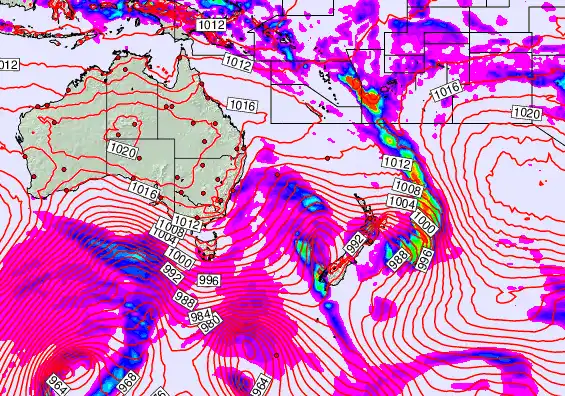 South West Pacific forecast chart for Thursday, September 25th, 2025 at 6:00 PM