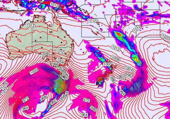 South West Pacific forecast chart for Friday, September 26th, 2025 at 6:00 AM
