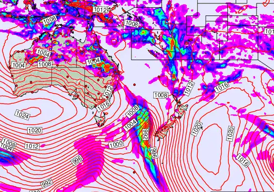 South West Pacific forecast chart for Thursday, February 12th, 2026 at 12:00 PM