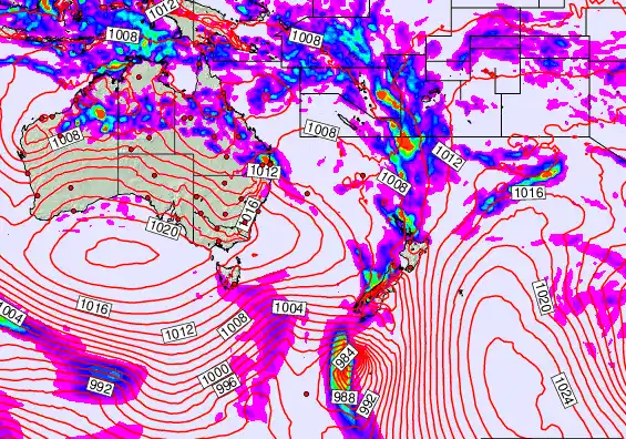 South West Pacific forecast chart for Friday, February 13th, 2026 at 12:00 AM