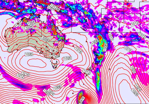 South West Pacific forecast chart for Friday, February 13th, 2026 at 12:00 PM