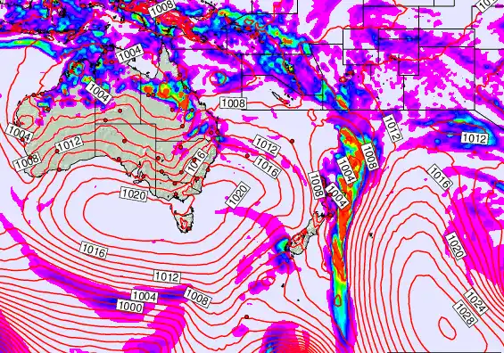 South West Pacific forecast chart for Friday, February 13th, 2026 at 6:00 PM