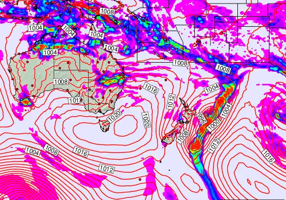 South West Pacific forecast chart for Saturday, February 14th, 2026 at 6:00 PM