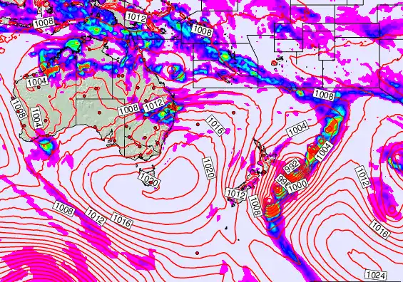 South West Pacific forecast chart for Sunday, February 15th, 2026 at 12:00 AM