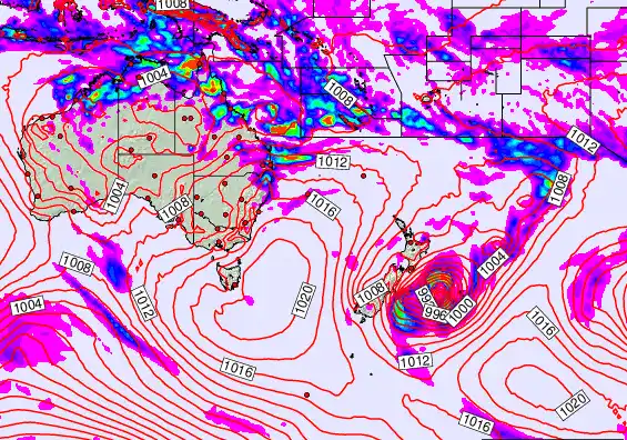 South West Pacific forecast chart for Sunday, February 15th, 2026 at 12:00 PM