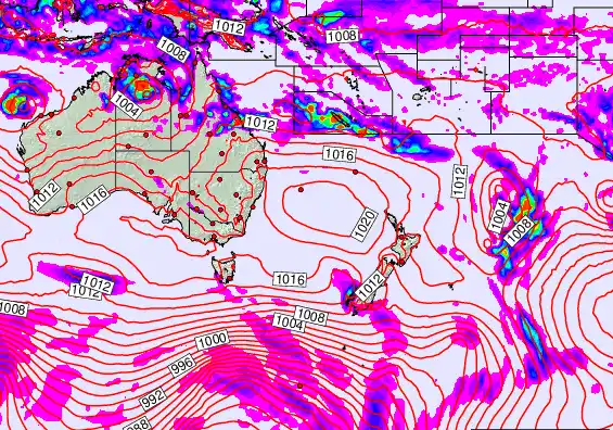 South West Pacific forecast chart for Thursday, February 19th, 2026 at 12:00 AM